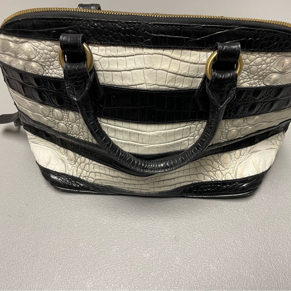 Brahmin Vivian Tote black cream striped croc